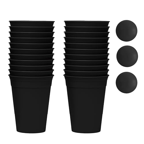 InnoNeeds, Juego de 22 vasos de plástico duro, reutilizables y aptos para lavavajillas, 473 ml, taza reutilizable (Black Edition)