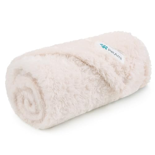 Image of PetAmi Dog Blanket for Small Dogs Beige, Fluffy Soft Puppy Blanket, Sherpa Fleece Cat Blanket for Kitten Doggie, Calming Pet Blanket Throw for Couch Sofa Bed Washable, Small 24x32