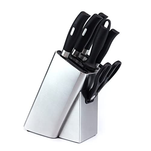Kaukko Stainless Steel Knife Holder, Modern Design Knife Block, Universal Knife Storage Organizer, Strong And Durable Knife Holder Counter-Top Storage With Scissors-Slot (Knives Not Included) #TOP1