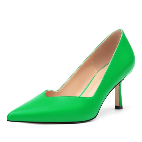 Image of Women Pointed Closed Toe 2.5 Inch Kitten Heel Slip On Pumps | Elegant Comfort Formal Dress Footwear, Versatile Ladies Shoes For Office Wedding Party Evening Daily Occasions