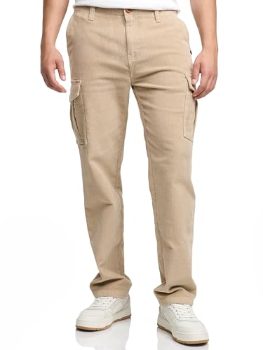 Indicode Pantalones de pana para hombre INJammon con elástico de algodón | Pantalones de hombre Pantalones de ocio para hombre, Crema irlandesa., 40W / 32L