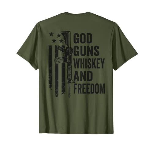 God Guns Whisky & Freedom - Pro Gun USA Flag Guns (EN LA PARTE DESPUESTA) Camiseta