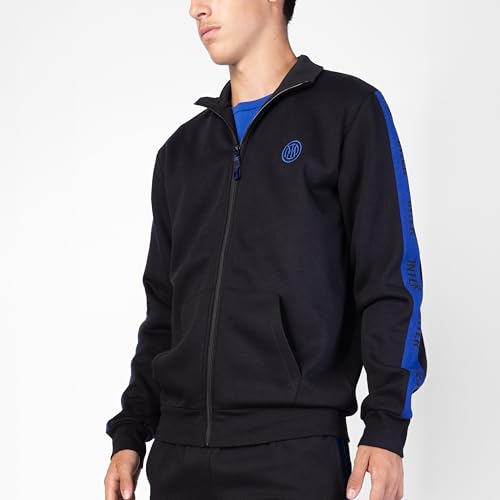 Inter, Blusa Homewear in Felpa Garzata, Abbigliamento da Casa, Nero e Blu con Logo dell'Inter, in Cotone, Full Zip, Taglia XL