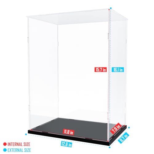 Image of Choowin Acrylic Display Case for Lego Camera 43230 for Lego Guitar 21329 for Lego Optimus Prime 10302 Thickened Clear Acrylic Display Cases for Collectibles Assemble Dustproof Display Box(Black Base)