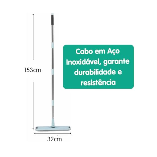 Mop Flat Esfregão Rodo E Balde Multiuso 9 Litros Cabo 1,60m Para Limpeza Pesada Limpa, Lava E Seca