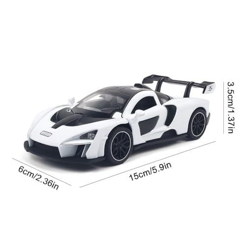 Image of 1:28 Scale McLaren Senna Car Toy Alloy Metal Die-Cast Supercar Model with Openable Doors, Lights & Sound, Pull-Back Sports Car Toy for Kids, Boys & Collectors - Gift Item (White)