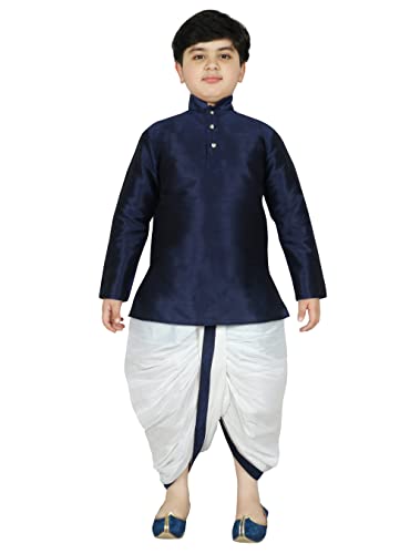 Image of SG YUVRAJ Boy's Raw Silk Kurta Dhoti Set