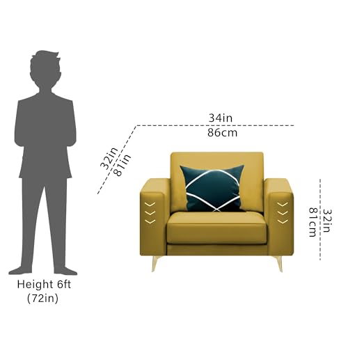 Image of Casaliving Falco 1 Seater Sofa Set for Living Room (Yellow Fabric) Premium Fabric Sofa