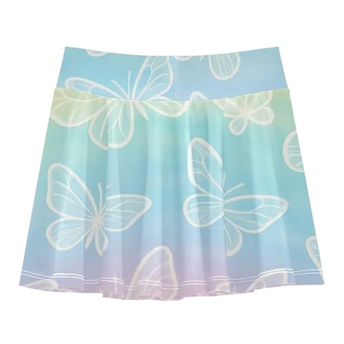 White Butterfly Pastel Rainbow Stripes Skirts with Shorts Fun Cute Girls' Shorts Athletic Skorts School 4t2