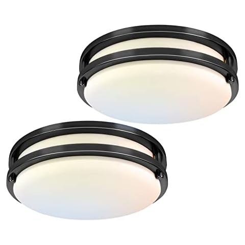 Hisoo Flush Mount Ceiling Light, 13inch 30W Dimmable Black Ceiling Light, 3000K/4000K/5000K LED Hallway Lights Fixture, 3000Lm Bright Ceiling Lamp for Bedroom Kitchen Hallway Bathroom Laundry, 2 Pack Cover