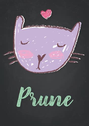 Prune: Carnet de notes A5 | Prénom personnalisé Prune | Cadeau d'anniversaire pour fille, femme, maman, copine, sœur | Dessin de chat mignon | 120 pages lignée, Petit Format A5 (14.8 x 21 cm)