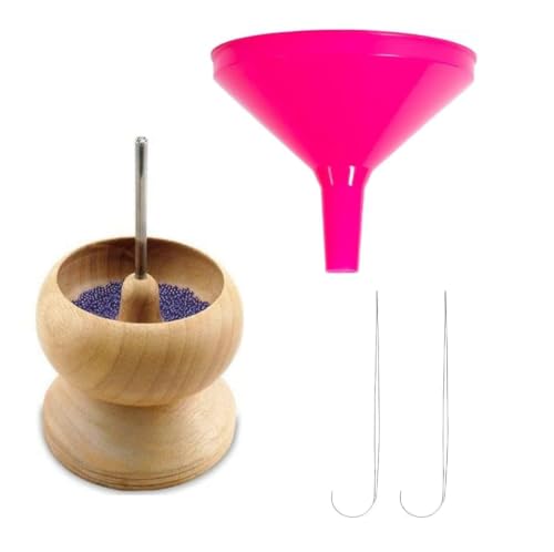 Image of Beadsnfashion 4-Inch Wooden Spin & String Beading Spinner Tool for Jewellery Making - Includes 2 Pcs Curved Needle for Jewellery Making Beading Spinner Set (4 Inch with Funnel)