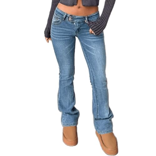 Women's Low Rise Stretch Bootcut Jeans Y2K Slim Fitted Flare Denim Pants 2000s Casual Street Jean Pants