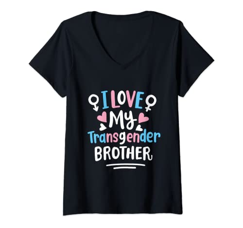 Femme Drapeau Trans Pride Couleurs LGBTQ I Love My Transgenre Brother T-Shirt avec Col en V