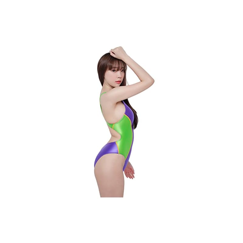 LEOHEX-Womens-Color-Panel-One-Piece-Swimsuit-Wetlook-Leotards-Tummy-Control-Swimwear-Slimming-Bathing-Suit-Purple-XL