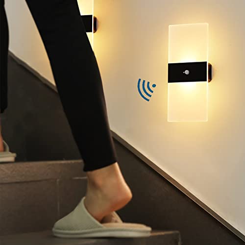 Aozhate Motion Sensor Led Wall Sconces Usb Rechargeable Wall Light Battery Operated Night Light Indoor Led Wireless Wall Lamp For Stairs, Hallway, Bathroom, Kitchen, Cabinet (Warm Light - Pack Of 2) #TOP2