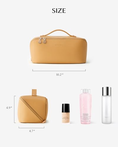Image of EACHY Travel Makeup Bag, Large Capacity Cosmetic Bag for Women, Waterproof PU Leather, Flat Open Portable Toiletry Bag for Skincare, Brushes & Travel Essentials