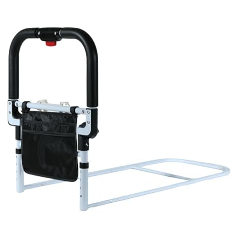 Bed Rails for Elderly Adults Safety, Foldable and Adjustable Bed Cane with Non-Slip Ergonomic Handle, Motion Light and Storage Pocket,Bed Assist Rails for Seniors,Handicap,Disable, White/Black Cover