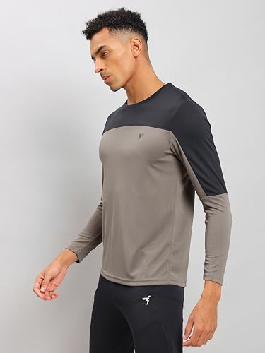 Image of TECHNOSPORT Men Colorblock Slim Fit Round Neck T-Shirt with TECHNOCOOL+ (Light Blue) Gym Tee Dry Fit T Shirt for Men Sports Top for Him