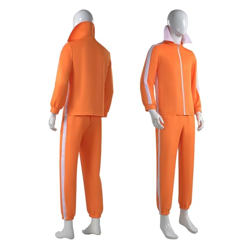 Adult Men Orange Tracksuit Uniform Sports Suit Zipper Jacket Top Sportswear with Glasses Wig3