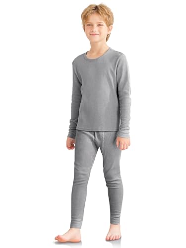VZV Kids Thermal Underwear Set, Boys Waffle Thermal Underwear Set Long Sleeve Top and Bottom for Skiing, Cold Weather