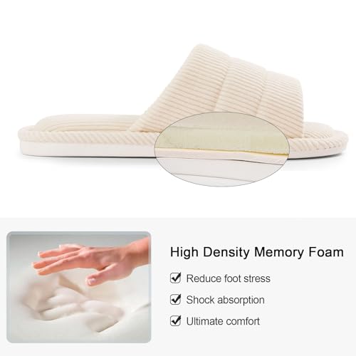shevalues Terry Cloth Open Toe Slippers for Women Memory Foam Slip On House Slippers3