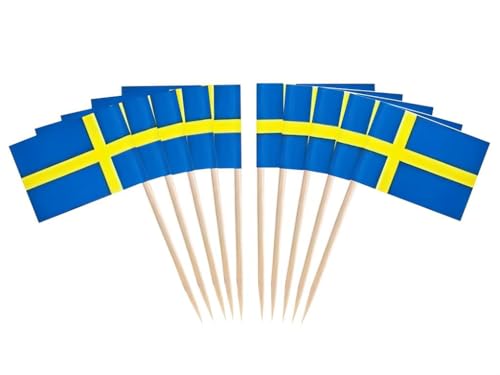 JAVD CYPS Lot de 100 petits drapeaux suédois pour cupcakes Motif drapeau suédois