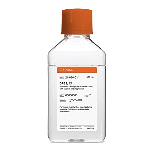 Mediatech 21-030-CV Dulbecco's Phosphate-Buffered Saline, 1X with Calcium and Magnesium, 500 mL, 500 mm (Pack of 6)