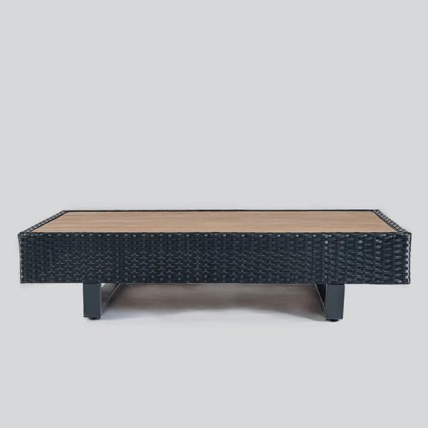 Image of DEVOKO 3 Pieces Patio Sectional Sofa All-Weather Outdoor Seating Sets with Wood Top Attach Side Table (Black and Cream)
