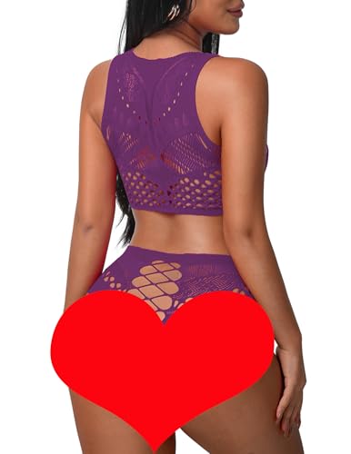 Image of Avidlove Womens Fishnet Lingerie for Women Sexy Two Piece Lingerie Set Stripper Outfit