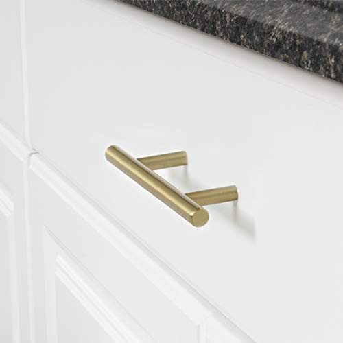Image of Amazon Basics Euro Bar Cabinet Pulls, Kitchen Cabinet Handles, Drawer Handles, 1 /2-inch Diameter, 5.38-inch Length, 3-inch Hole Center, Golden Champagne, 10-Pack