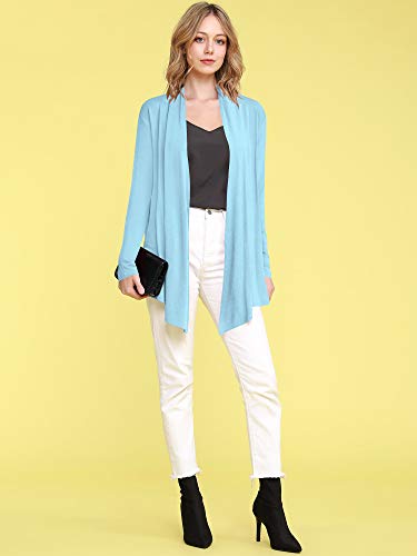 Image of Lock and Love Women's Draped Front Open Asymmetrical Cardigan - Casual Long Sleeve Lightweight Duster