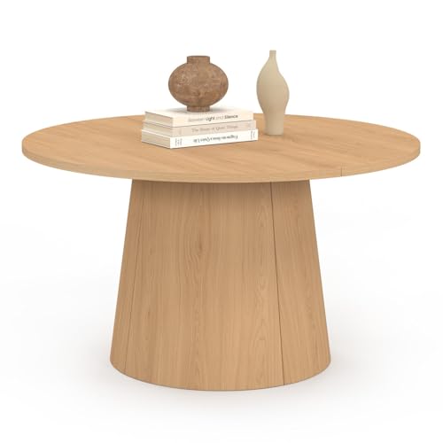 IDMarket – Mesa baja redonda ángel 70 cm pie central madera efecto haya