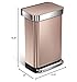 simplehuman 45 Liter Rectangular Hands-Free Kitchen Step Soft-Close Lid, Rose Gold Stainless Steel Trash can