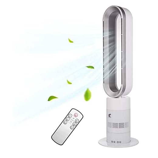 AB18G Bladeless Tower Fan, 9 Speeds & 32 inchs Leafless Fan with Remote Control,Air Circulator Fan for Home Air Conditioner, White/Silver