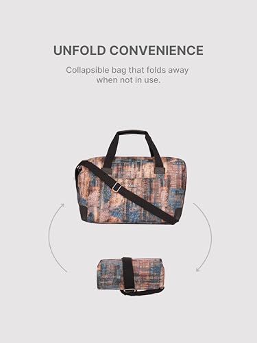 Image of ZOUK Collapsible Duffle Bag for Men and Women | Lightweight Foldable Travel Duffel Bag | Vegan Leather & Handcrafted Fabric | Water-Resistant Lining | 33L Weekend & Short Trip Bag | Triund Baroque