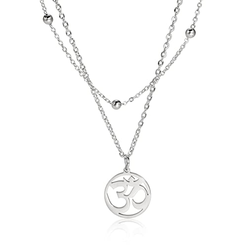 TEAMER OM collar de acero inoxidable Yoga meditación espiritual armonía colgante Aum Om Ohm símbolo sánscrito collar joyería para mujeres niñas (Cadena Doble OM Plata)