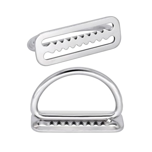 Kangnice 2Pcs Stainless Steel Diving Weight Belt Keeper Slide Buckles D Rings Webbing Harnesses Belt Retainer Stoppers Enduring