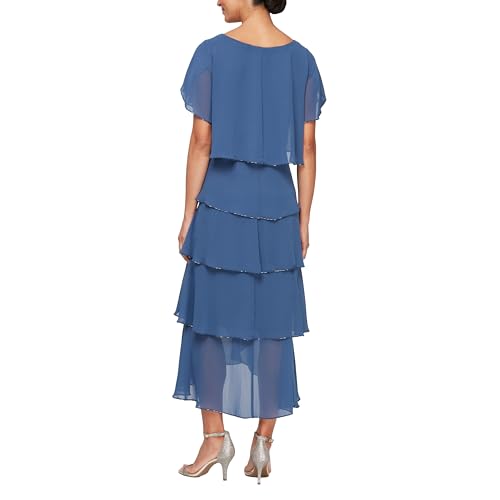 Image of S.L. Fashions Women's Short Tulip Sleeve Tiered Chiffon Cocktail Dress, Wedding Guest Gown (Petite and Regular Sizes)