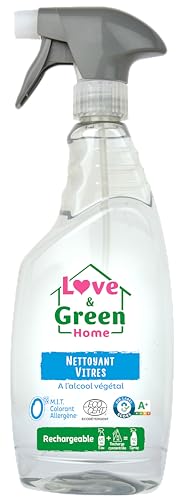 Love & Green Home Spray Nettoyant vitres écologique rechargeable à l'alcool végétal. Certifié...