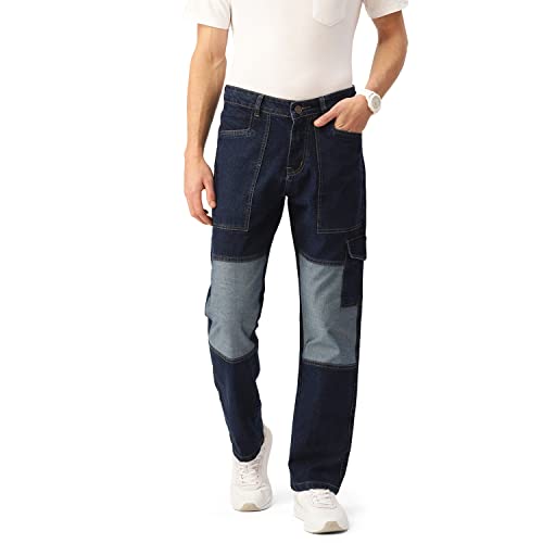 Image of PARIS HAMILTON Men Relaxed Fit Colorblocked Distressed Two Tone Stretchable Denim Jeans
