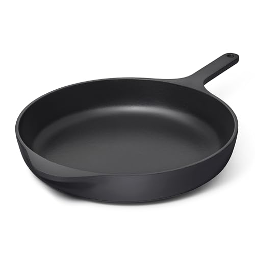 Caraway Sartén de hierro fundido esmaltado de 12 pulgadas con revestimiento esmaltado de 3 capas, no requiere condimento, compatible con todas las estufas, sin productos químicos Forever, color carbón