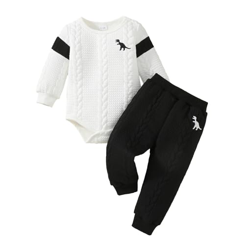 Image of Megeoly Newborn Baby Boy Outfit Knitted Long Sleeve Romper and Pants Set Infant Spring Clothes