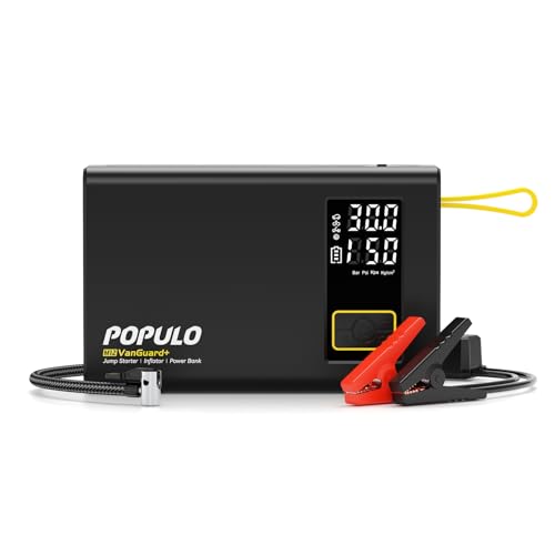 POPULO M12 Jump Starter with Air Compressor 3000A, True 59.2Wh High-Capacity 12V Battery Booster with 150PSI Digital Tir - Detailed View