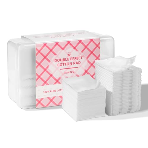 ICOTLE Square Cotton Pads 475 Pcs Makeup Remover Pads Cotton Squares for Face 75 Thick and 400 Ultra-Thin for Daily Skin Care, Pair with Makeup Remover