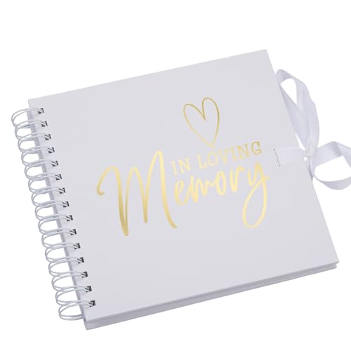In Loving Memory Funeral Guest Book White Scrapbook Photo album With Gold Script