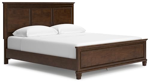 Image of Signature Design by Ashley California King Panel Bed, Brownish Cherry | Hardwood and birch veneer MDF construction with 52-inch headboard, Cal king bed for master bedrooms, Danabrin Series