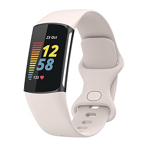 Wownadu Straps Compatible for Fitbit Charge 5 / Charge 6 Strap Men Women,Accessories Sport Silicone Replacement Wristband Lunar White