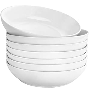 DeeCoo 7 Pack Porcelain Pasta Bowls Ceramic , Large Serving Bowl, Wide and Shallow, Set 8.3 Inch – 30 Ounce – for Pasta, Salad, Cereal, Soup & Microwave & Dishwasher Safe