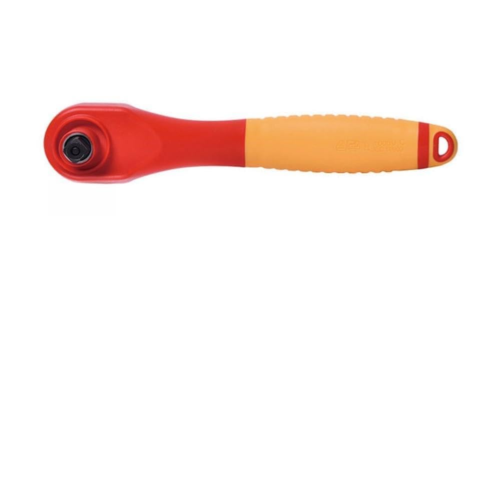 Llave de trinquete aislada de 3/8 pulgadas, VDE 1000 V, agarre TPE con varilla de interruptor para trabajos eléctricos, color rojo, 6,3 mm